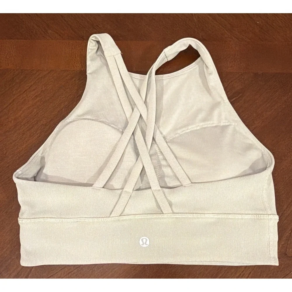 Lululemon Energy Bra High Neck Long Line Rib Medium Support Off-White Size 8